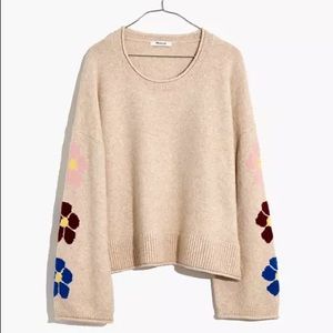 Madewell belmore floral-sleeve pullover sweater